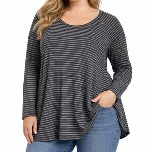 CAbi Tan Gray Striped Long Sleeve Tunic Top Style 3053 Size Large